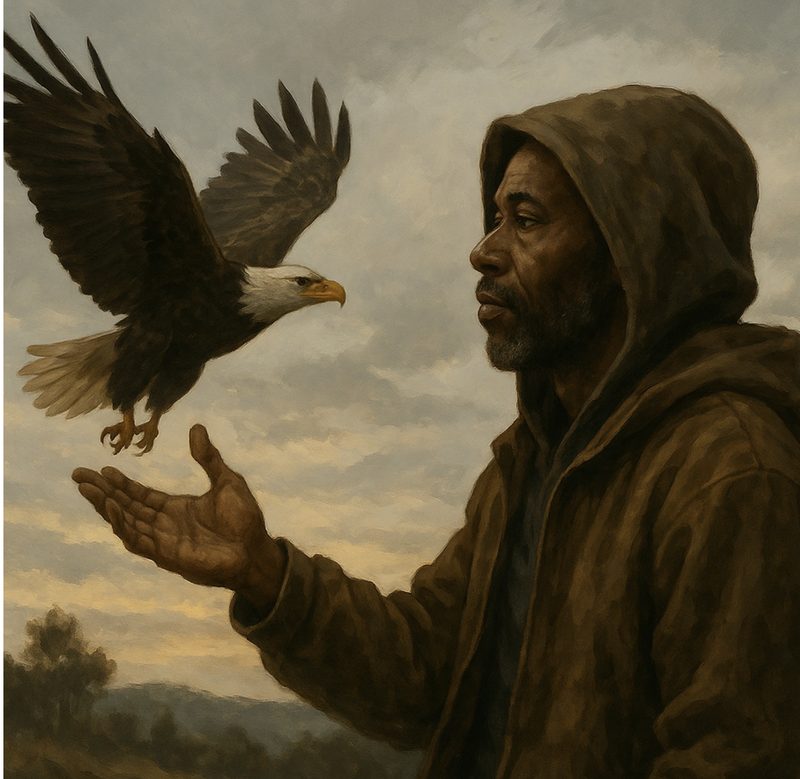 Man releasing an eagle